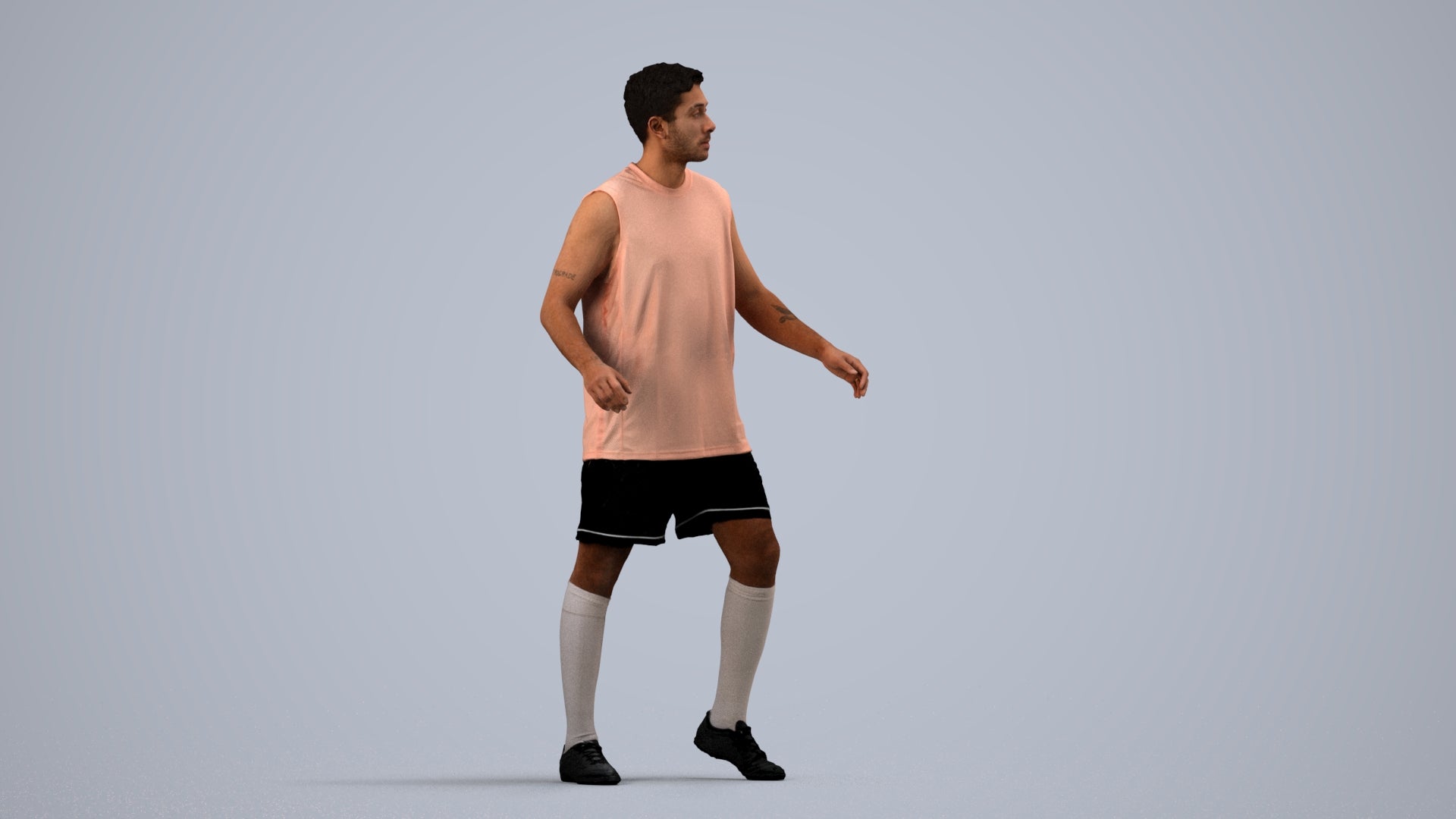 photogrammetry 3D man sport, realistic human model archviz FBX, side view render