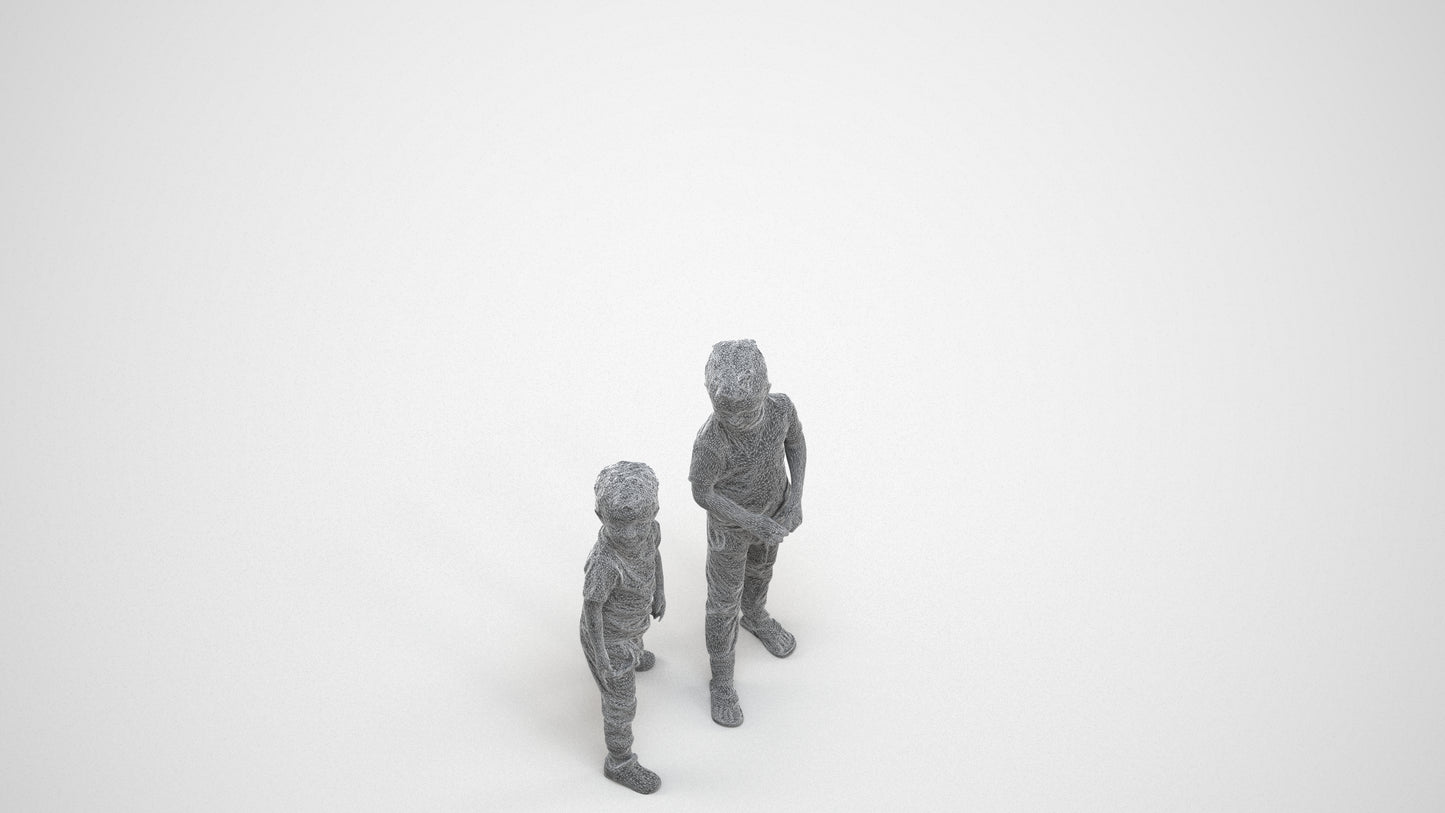 realistic 3D human boy casual kids, archviz people FBX OBJ for Blender, wireframe three-quarter view