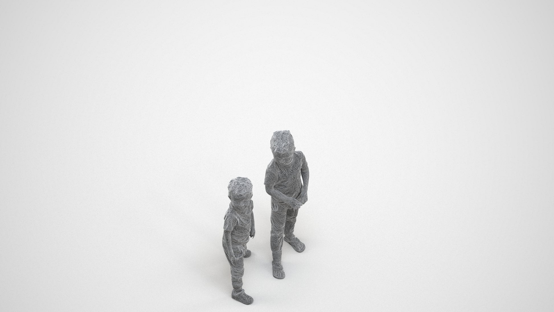 realistic 3D human boy casual kids, archviz people FBX OBJ for Blender, wireframe three-quarter view