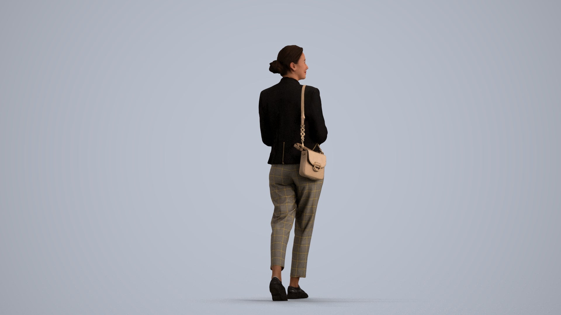 realistic 3D human woman business walking, archviz people FBX OBJ for Blender, front view render