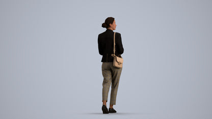 realistic 3D human woman business walking, archviz people FBX OBJ for Blender, front view render