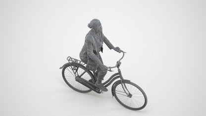 3D people model woman business cycling, scanned human for 3ds Max rendering, wireframe three-quarter view