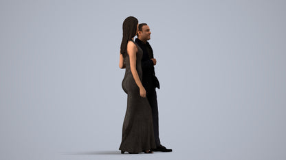3D human model woman formal couple, photogrammetry scanned person for archviz, side view render
