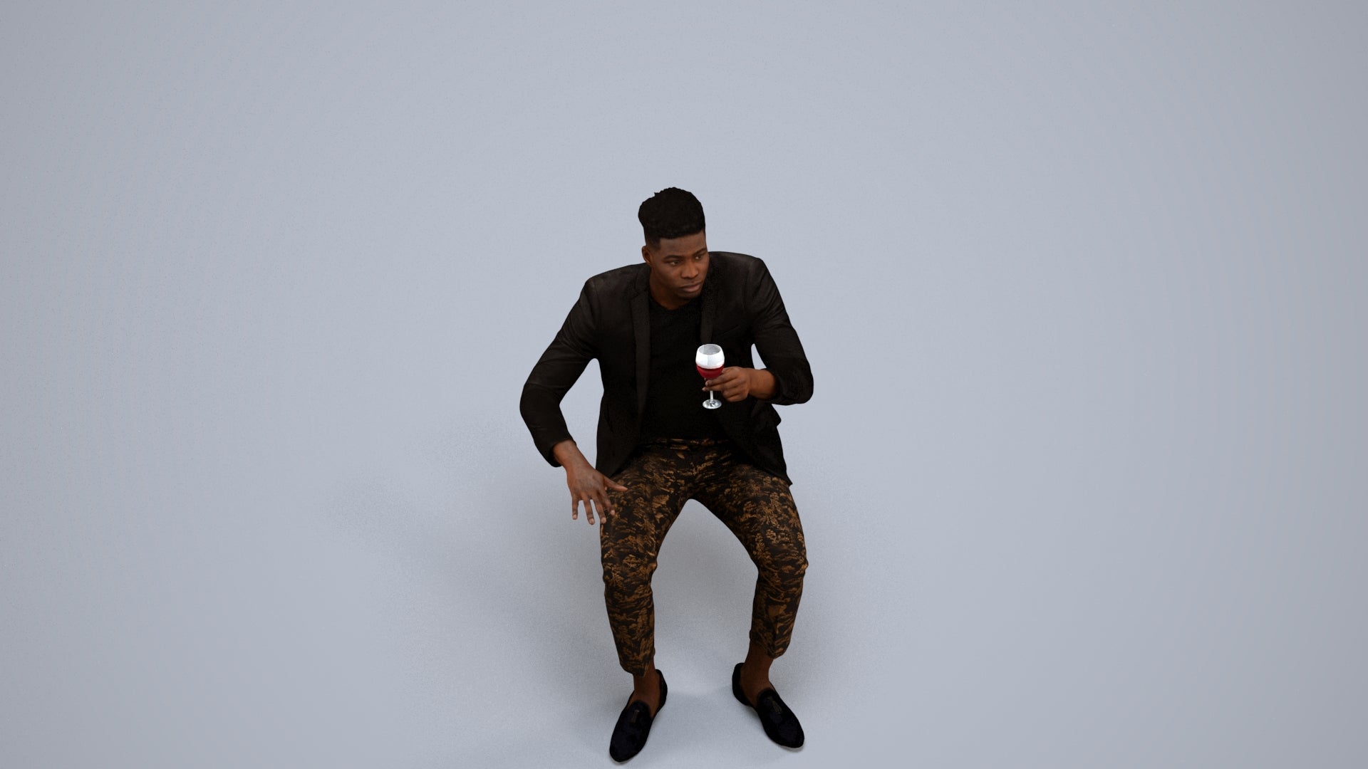 3D scanned man sitting formal, photorealistic archviz people for Enscape and SketchUp, back view render