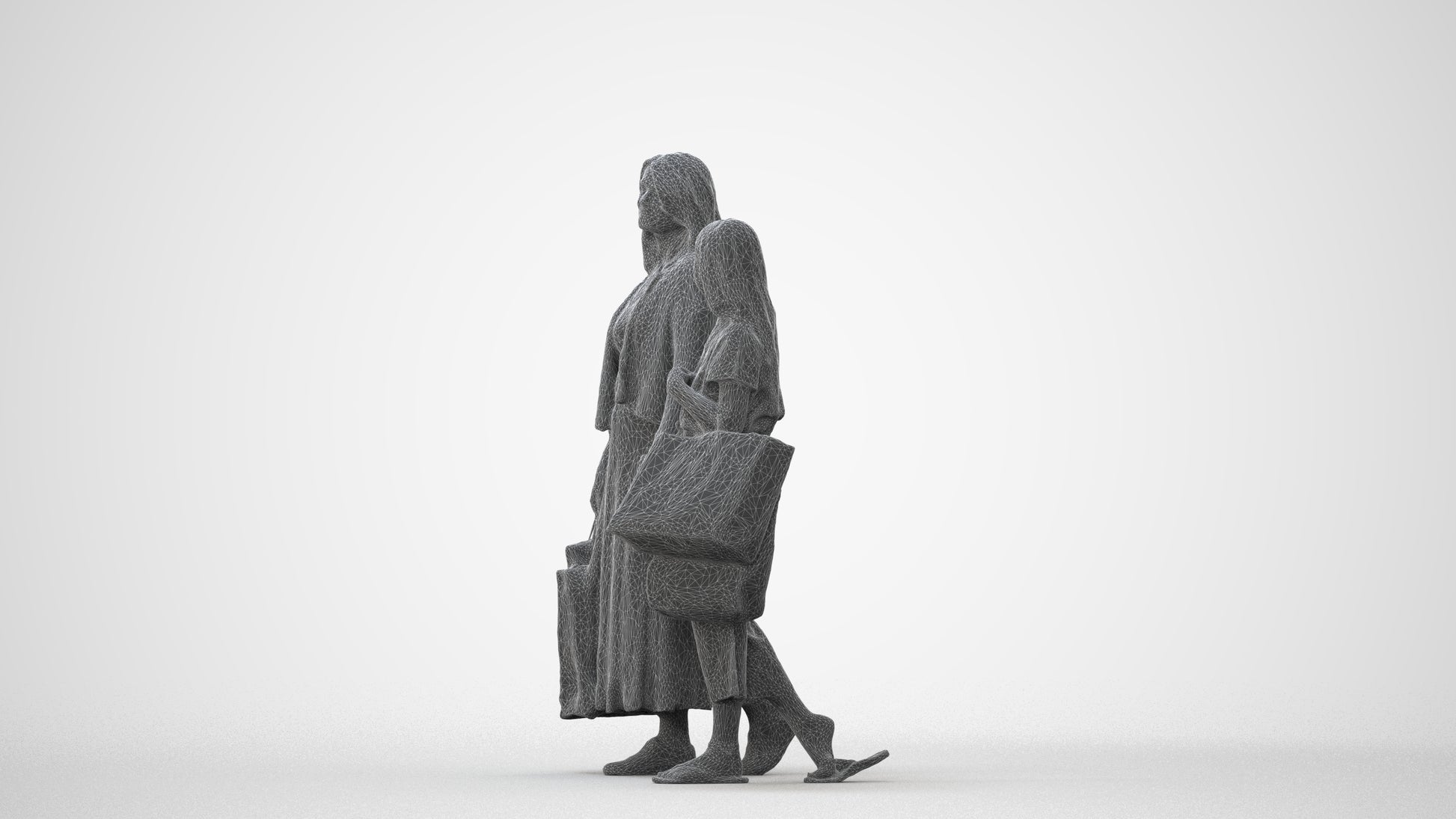 3D human model girl casual shopping, photogrammetry scanned person for archviz, square thumbnail