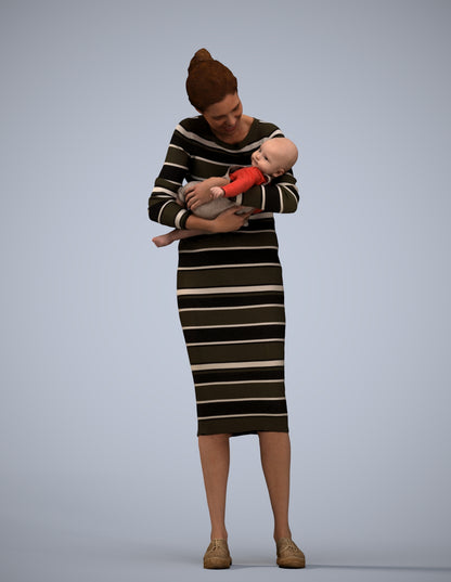 3D human model girl casual kids, photogrammetry scanned person for archviz