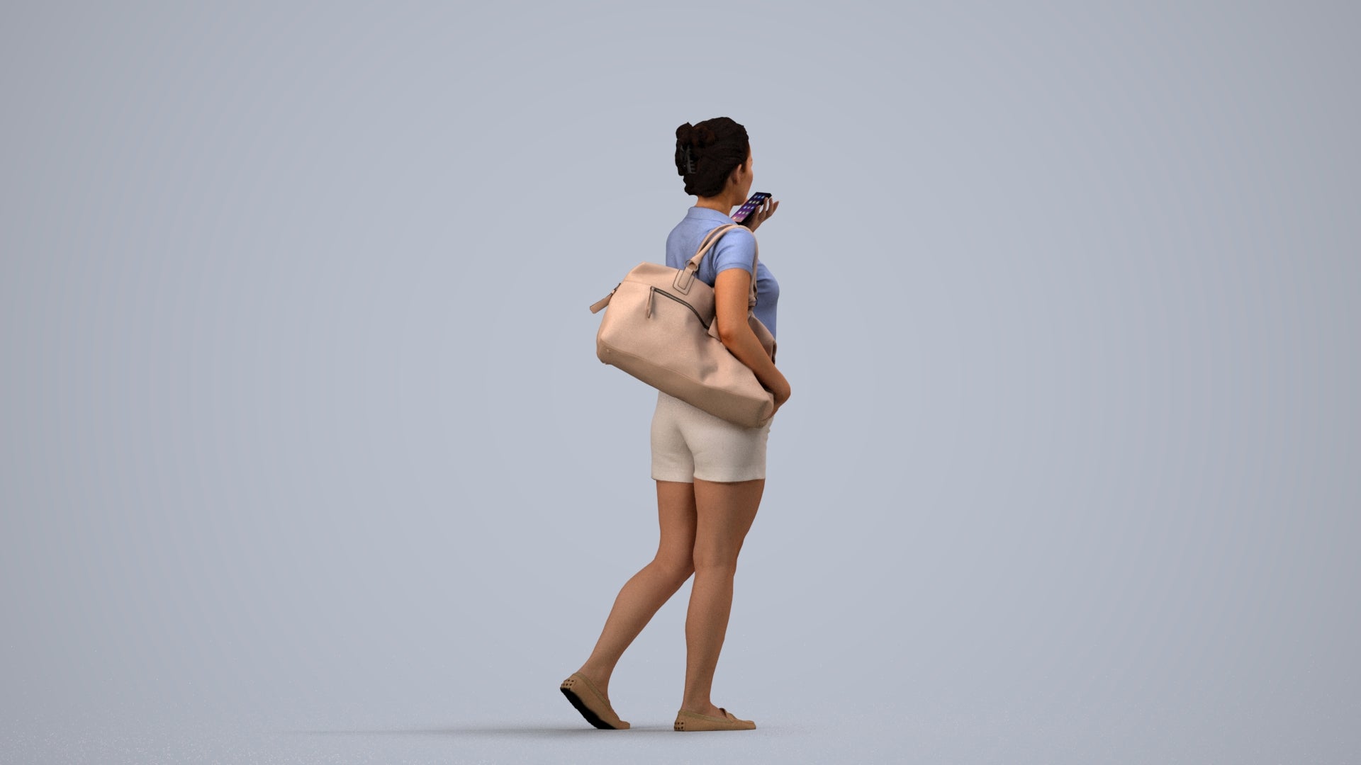 scanned 3D woman casual walking, photogrammetry people for Enscape and V-Ray, side view render