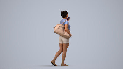 scanned 3D woman casual walking, photogrammetry people for Enscape and V-Ray, side view render
