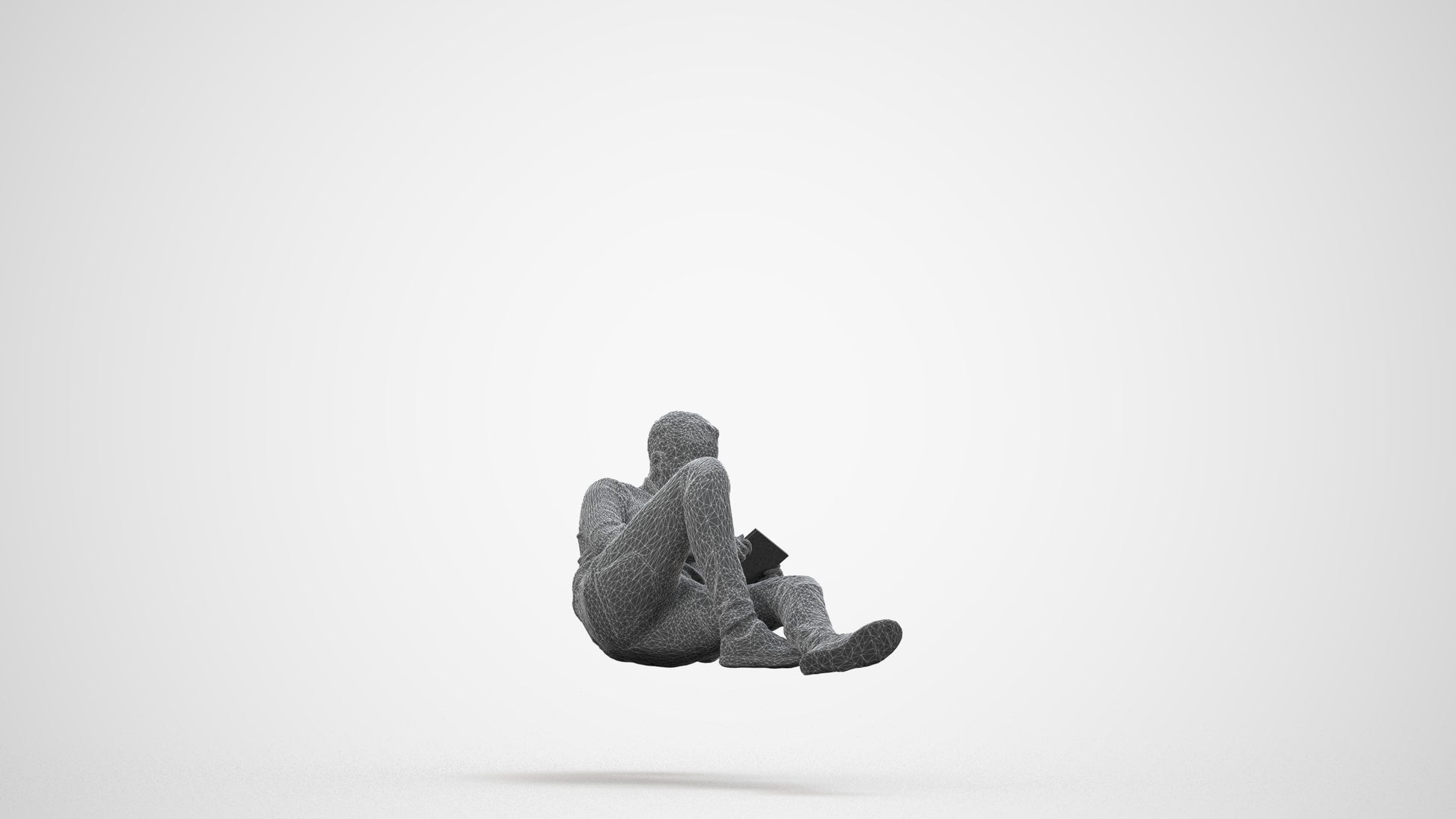 3D scanned man sitting casual, photorealistic archviz people for Enscape and SketchUp, wireframe side view