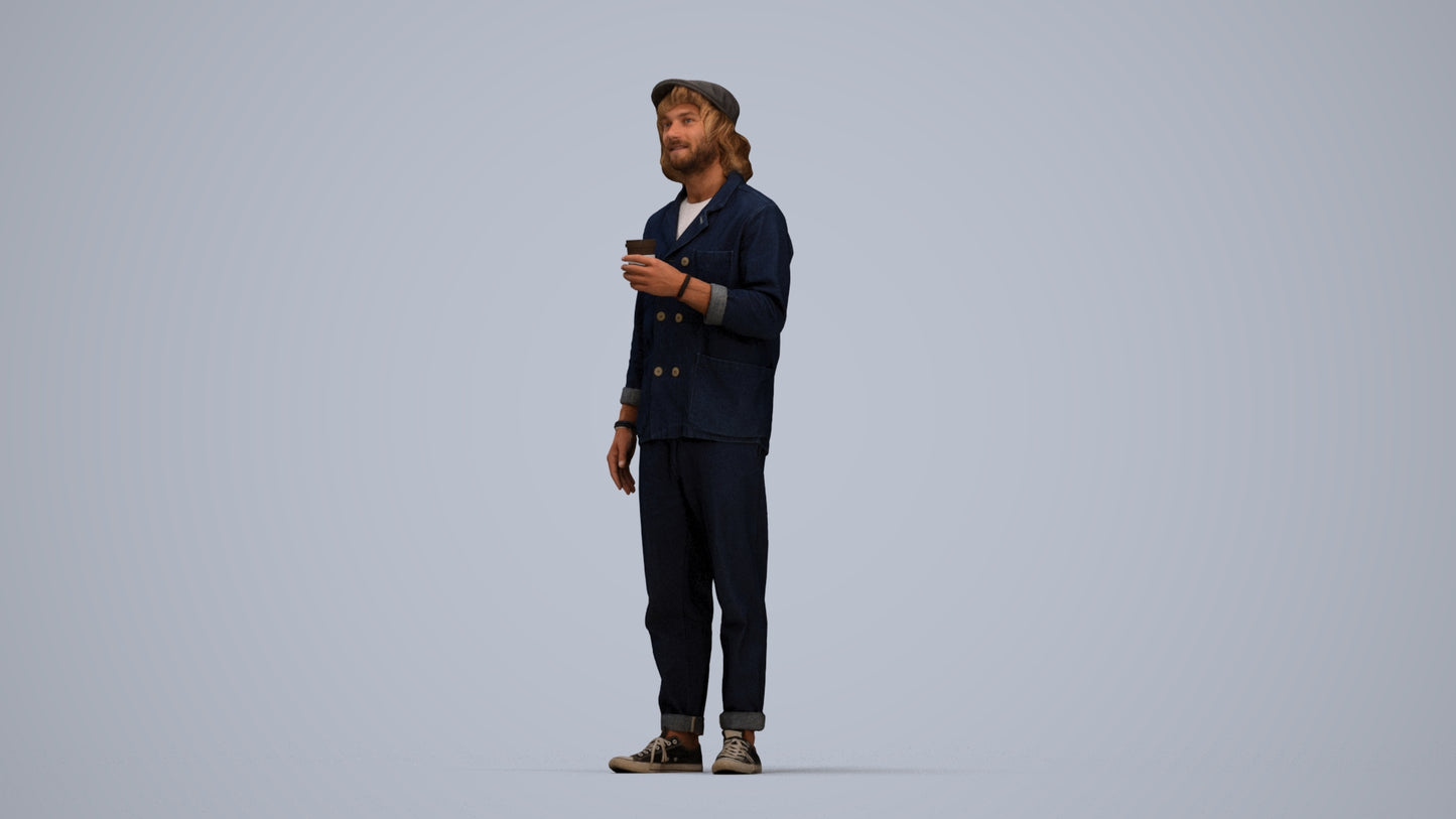 realistic 3D people man casual standing, render-ready for V-Ray and Corona, FBX OBJ, top-down view render