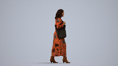 3D human model woman casual walking, photogrammetry scanned person for archviz, side view render