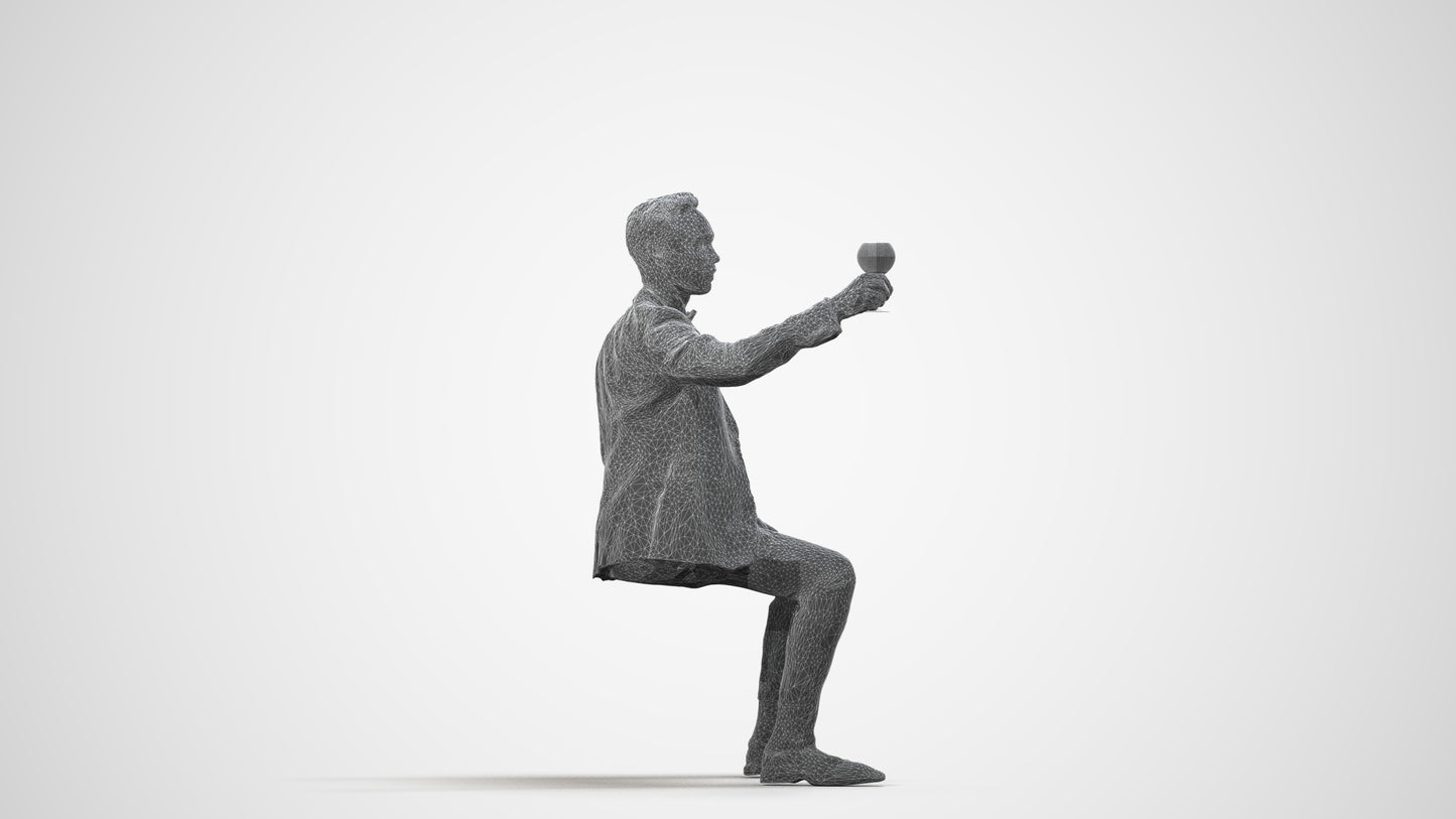 realistic 3D man formal formalaffairs, scanned archviz people for Blender and 3ds Max, wireframe side view