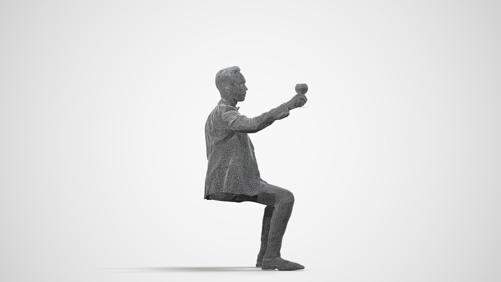 realistic 3D man formal formalaffairs, scanned archviz people for Blender and 3ds Max, wireframe side view