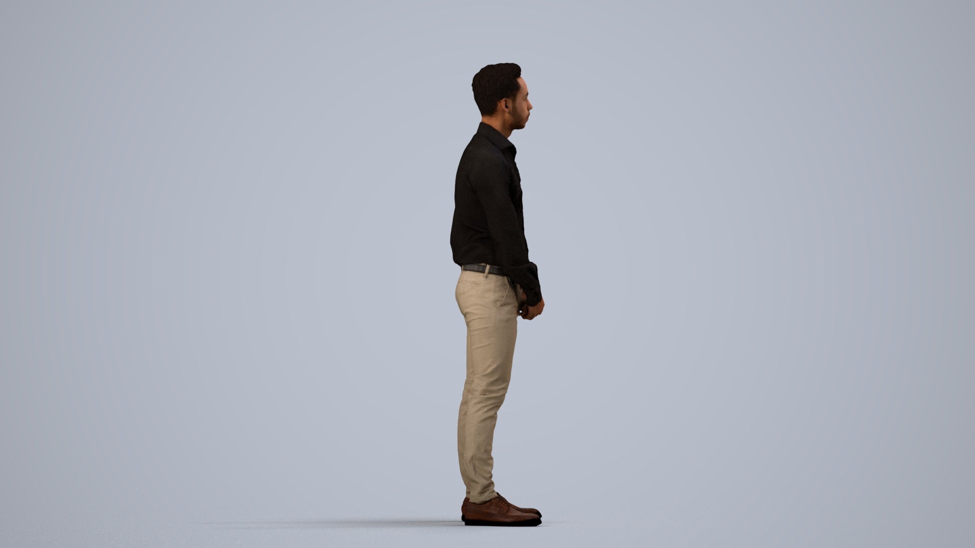 photogrammetry 3D man business standing, realistic human model archviz FBX, side view render