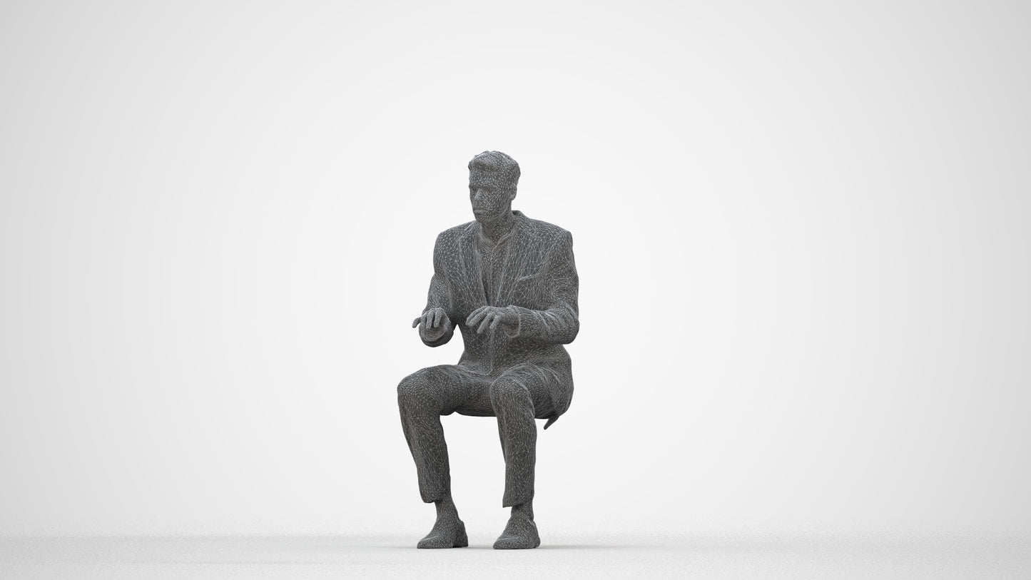 3D scanned man business, photorealistic archviz people for Enscape and SketchUp, wireframe back view