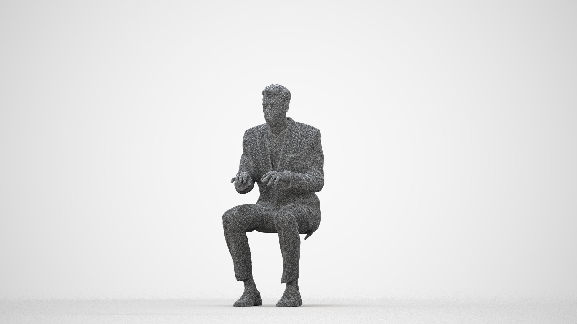 3D scanned man business, photorealistic archviz people for Enscape and SketchUp, wireframe back view