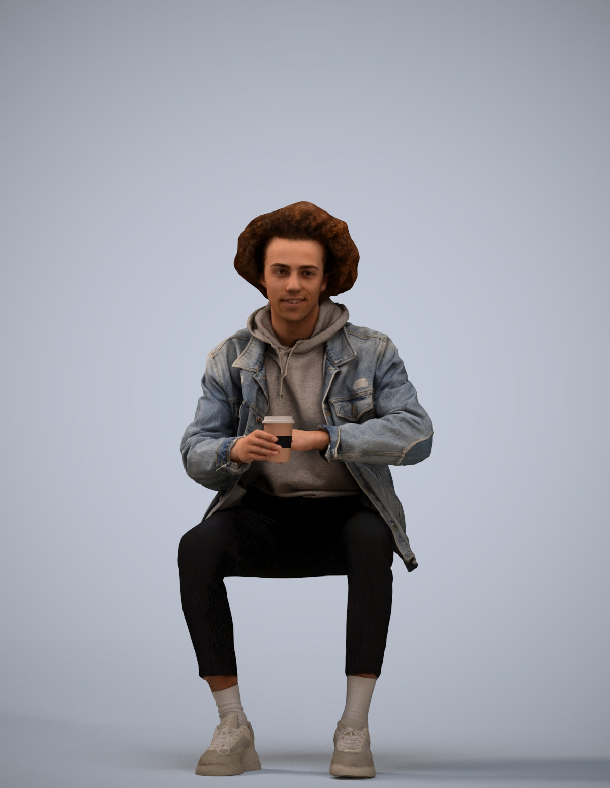 photogrammetry 3D man casual sitting, realistic human model archviz FBX