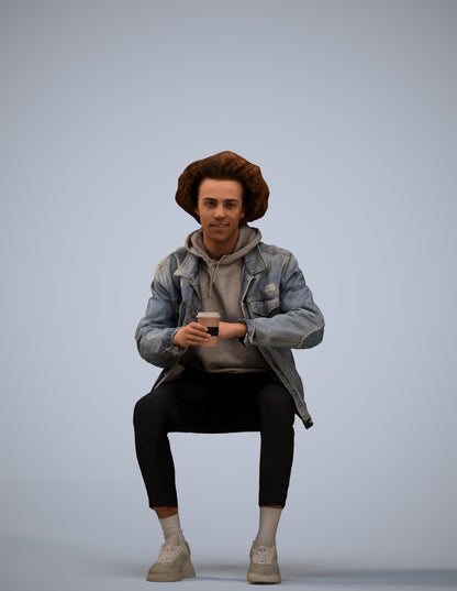 photogrammetry 3D man casual sitting, realistic human model archviz FBX