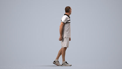 3D human model senior man sport, photogrammetry scanned person for archviz, side view render