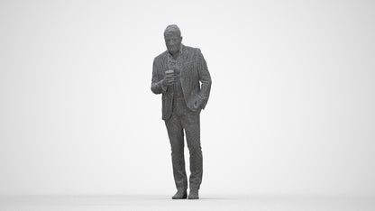 realistic 3D man business walking, scanned archviz people for Blender and 3ds Max, wireframe back view