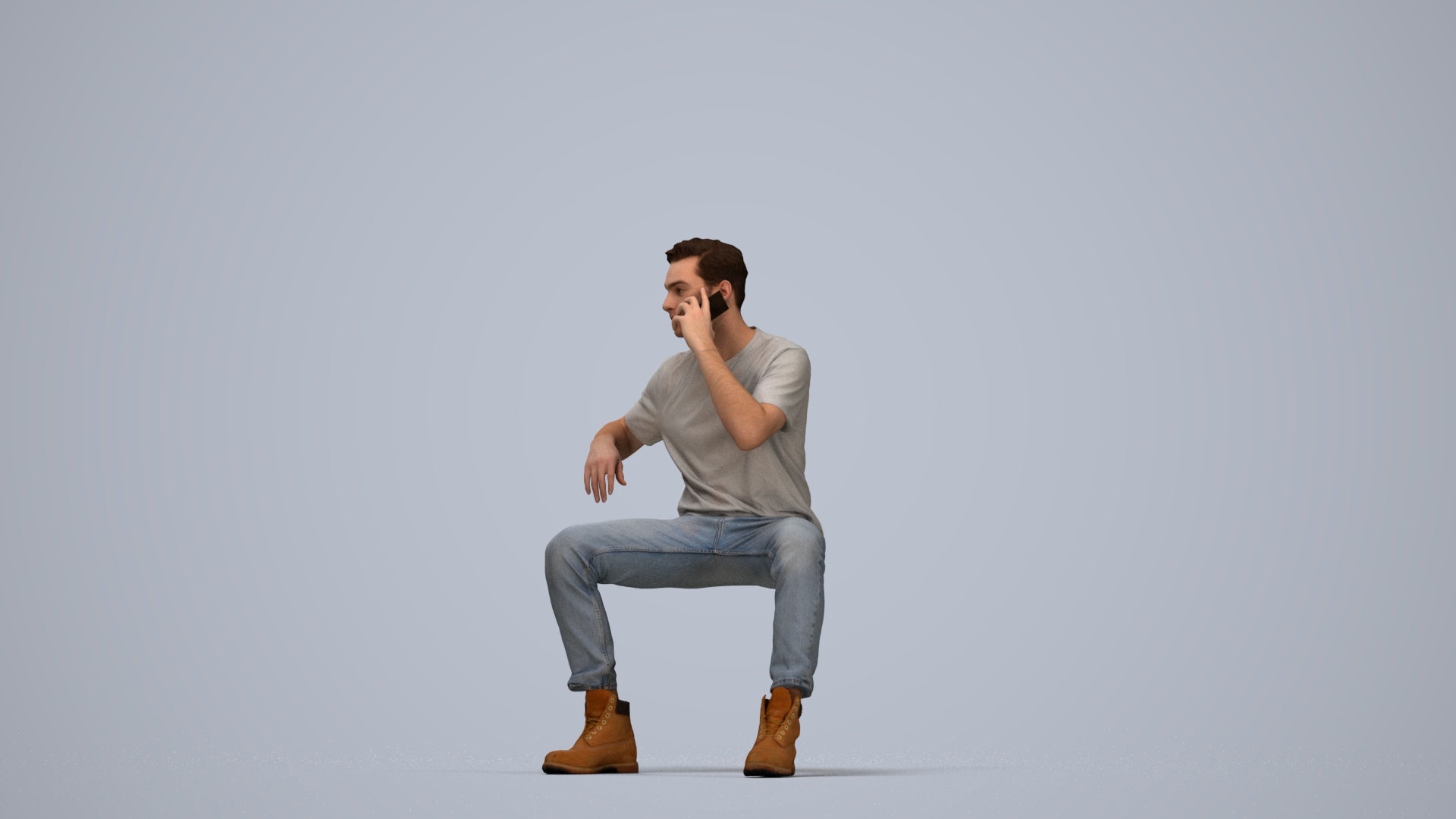 3D people model man casual sitting, scanned human for 3ds Max rendering, top-down view render