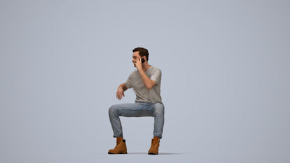 3D people model man casual sitting, scanned human for 3ds Max rendering, top-down view render