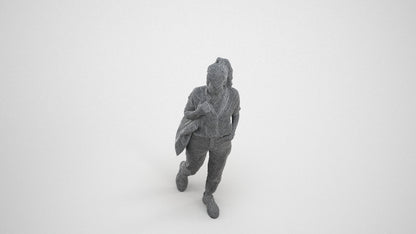 realistic 3D woman casual walking, scanned archviz people for Blender and 3ds Max, wireframe three-quarter view