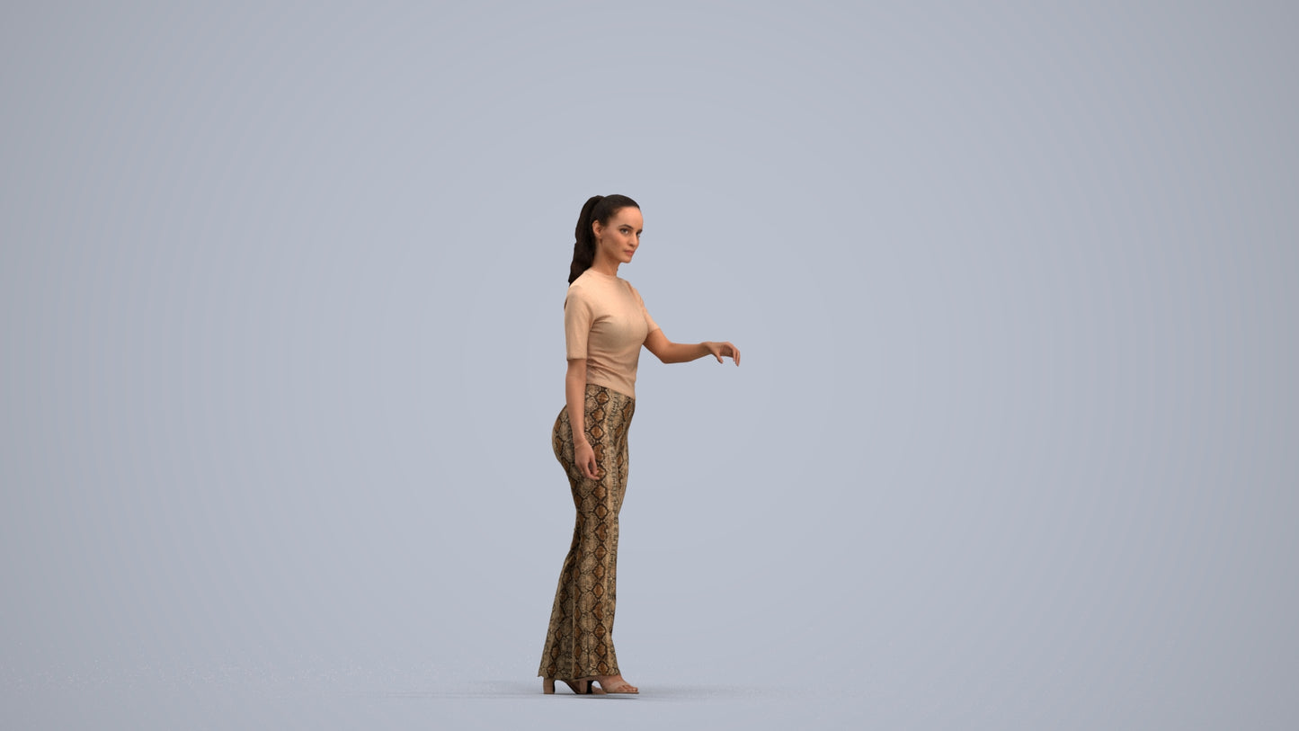 realistic 3D human woman casual door, archviz people FBX OBJ for Blender, standing pose render