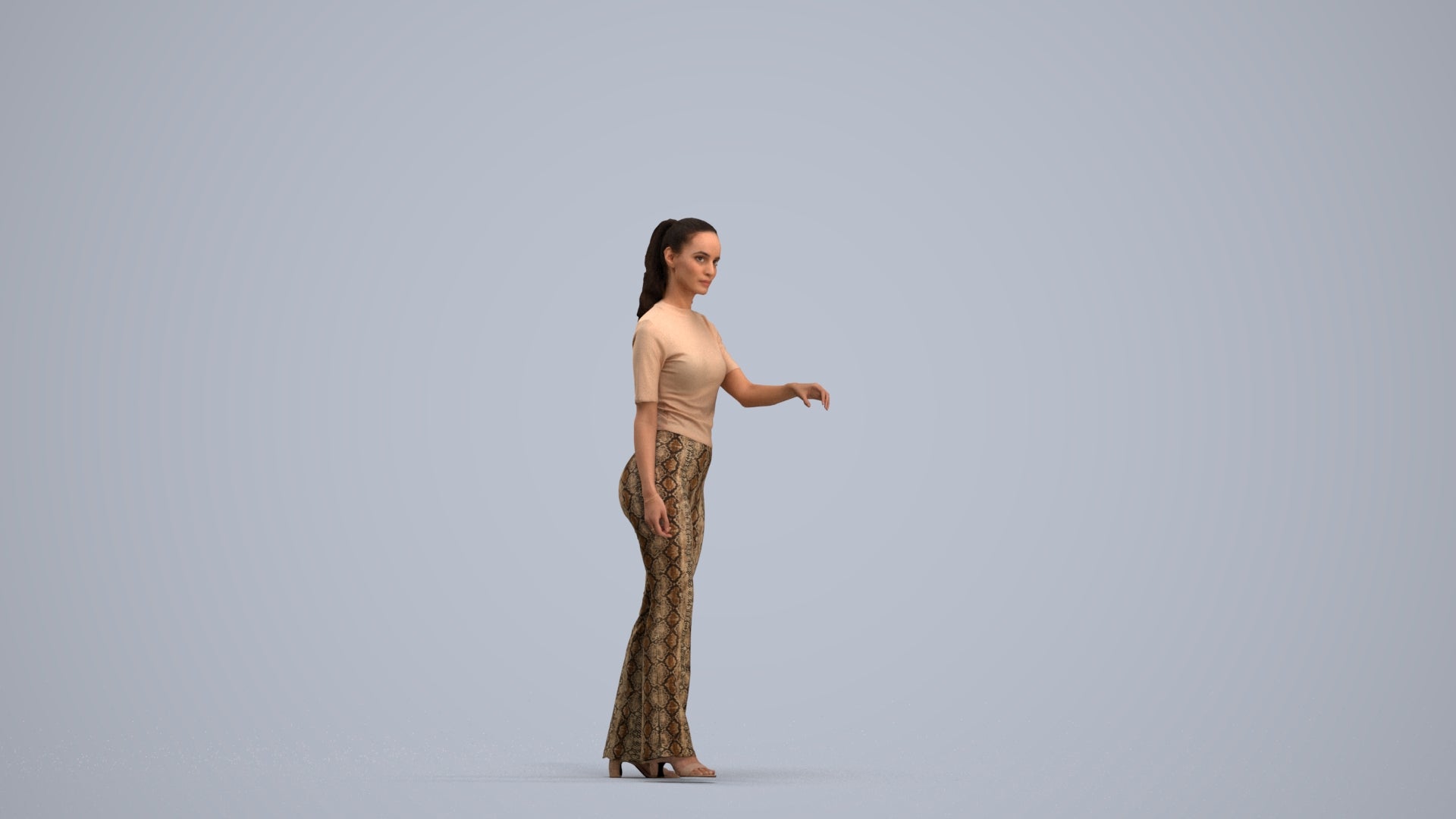 realistic 3D human woman casual door, archviz people FBX OBJ for Blender, standing pose render