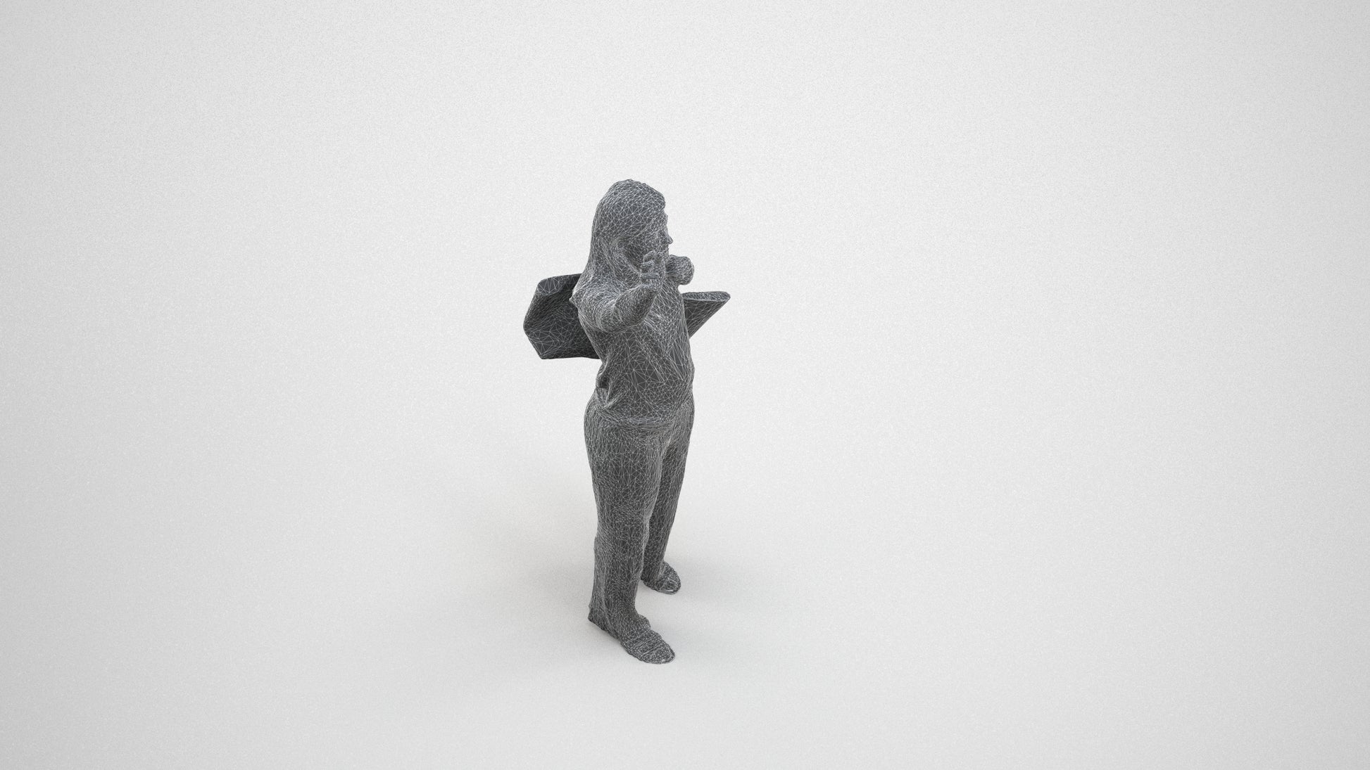 3D scanned woman standing casual, photorealistic archviz people for Enscape and SketchUp, wireframe three-quarter view