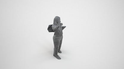 3D scanned woman standing casual, photorealistic archviz people for Enscape and SketchUp, wireframe three-quarter view