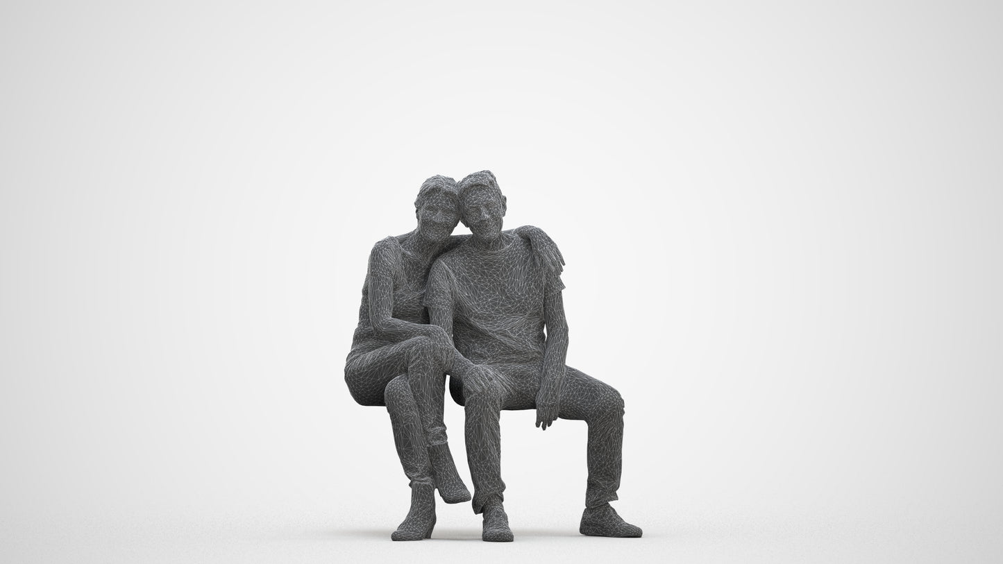 3D people model senior woman casual couple, scanned human for 3ds Max rendering, three-quarter front view render