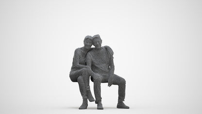3D people model senior woman casual couple, scanned human for 3ds Max rendering, three-quarter front view render