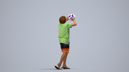 3D human model boy sport kids, photogrammetry scanned person for archviz, side view render