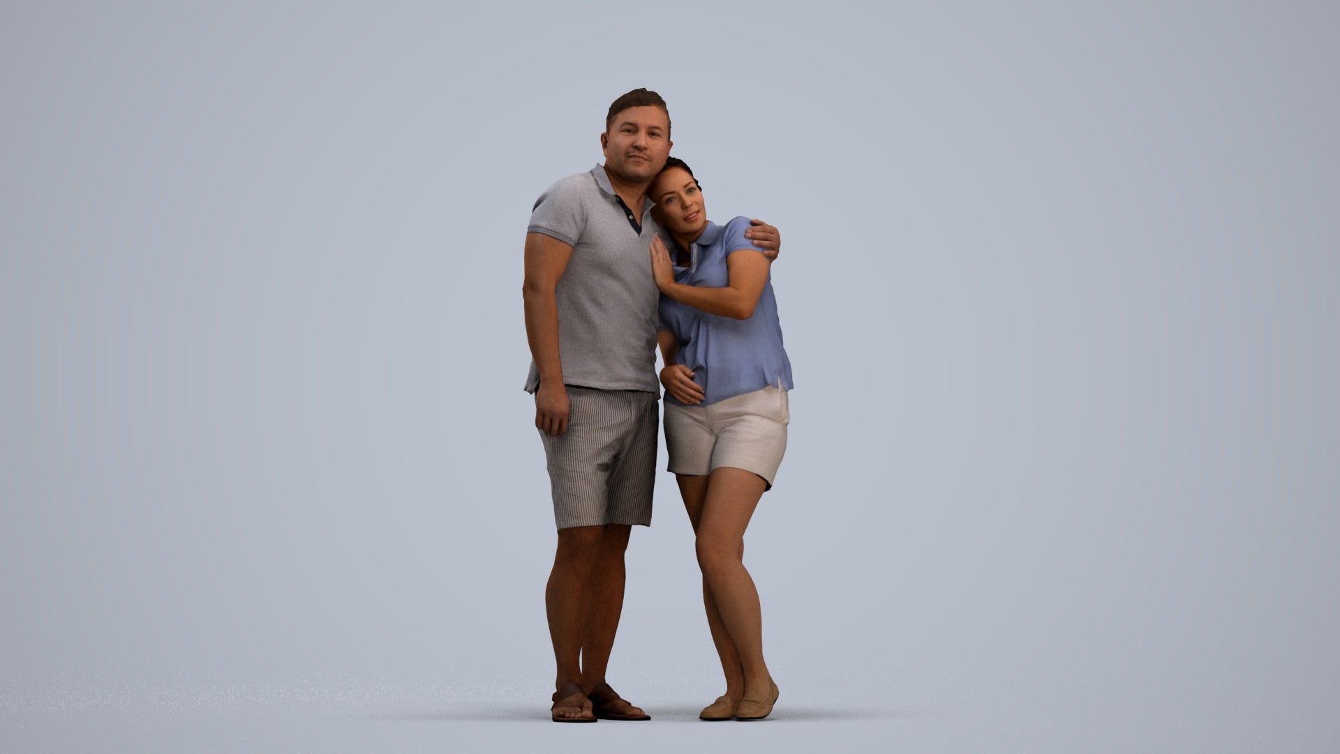 realistic 3D woman casual couple, scanned archviz people for Blender and 3ds Max, standing pose render
