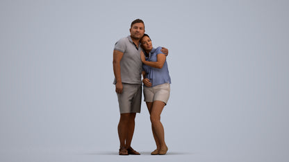 realistic 3D woman casual couple, scanned archviz people for Blender and 3ds Max, standing pose render