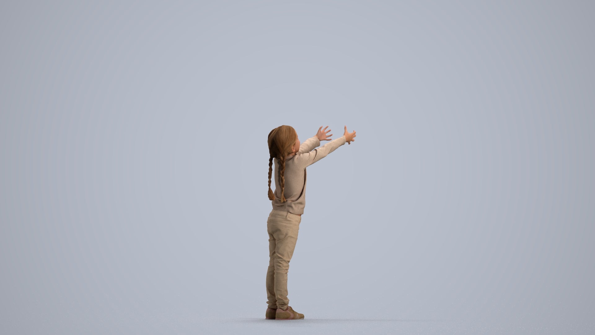 3D human model girl casual kids, photogrammetry scanned person for archviz, front view render