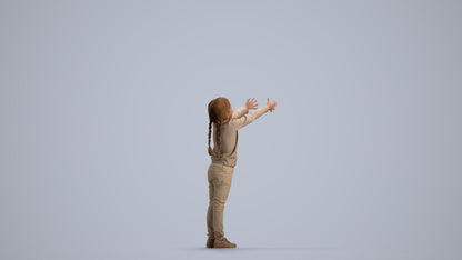3D human model girl casual kids, photogrammetry scanned person for archviz, front view render