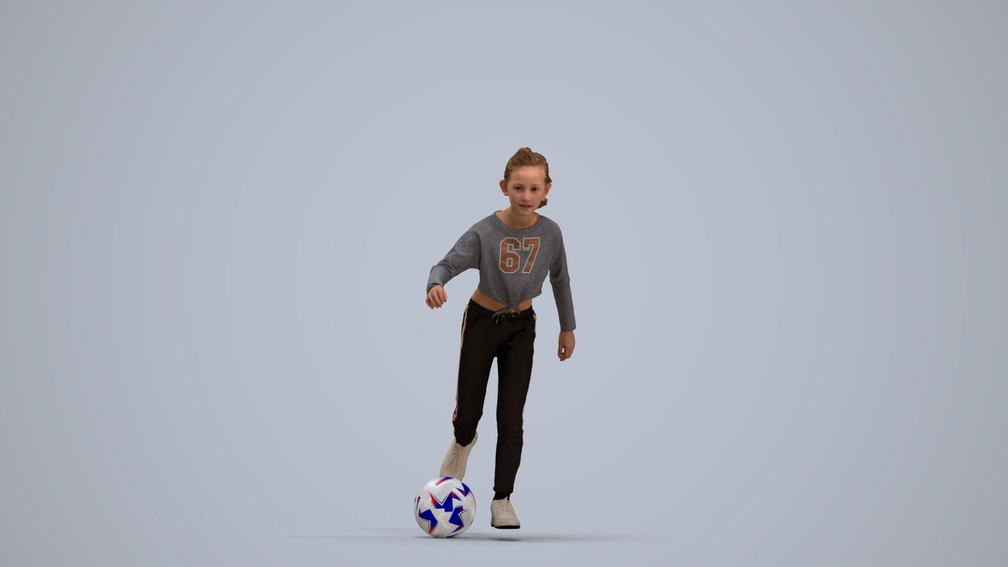3D scanned girl kids sport, photorealistic archviz people for Enscape and SketchUp, standing pose render