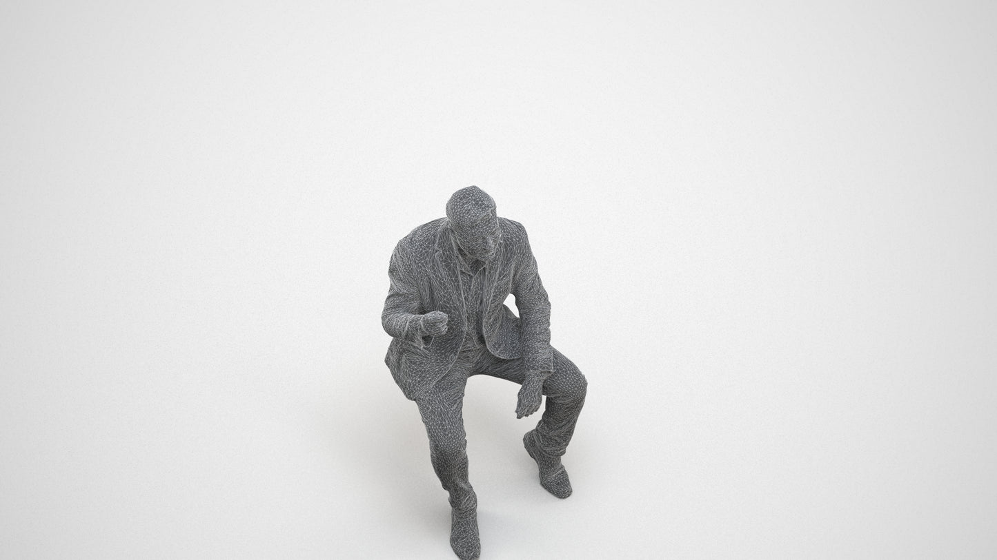 3D scanned man business, photorealistic archviz people for Enscape and SketchUp, wireframe three-quarter view