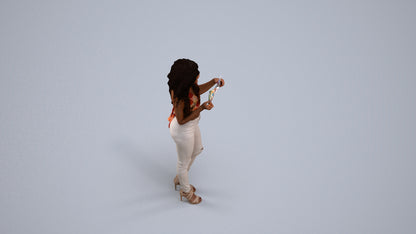 3D human model woman casual standing, photogrammetry scanned person for archviz, back view render