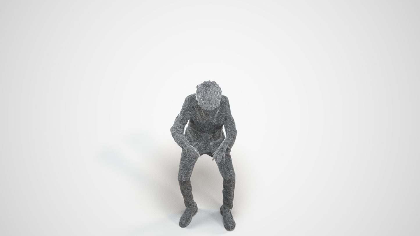 3D human model boy kids, photogrammetry scanned person for archviz, wireframe three-quarter view