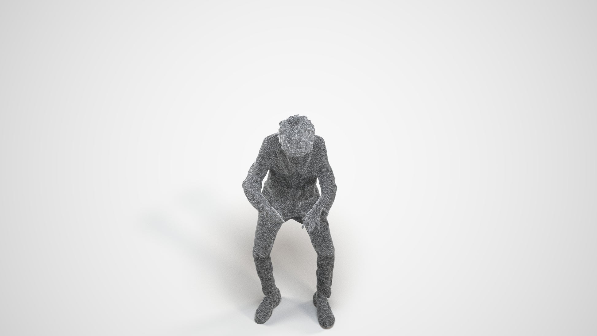 3D human model boy kids, photogrammetry scanned person for archviz, wireframe three-quarter view