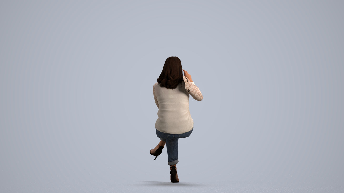 realistic 3D woman casual sitting, scanned archviz people for Blender and 3ds Max, front view render
