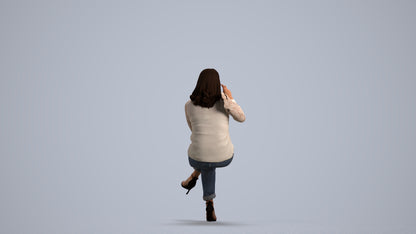 realistic 3D woman casual sitting, scanned archviz people for Blender and 3ds Max, front view render