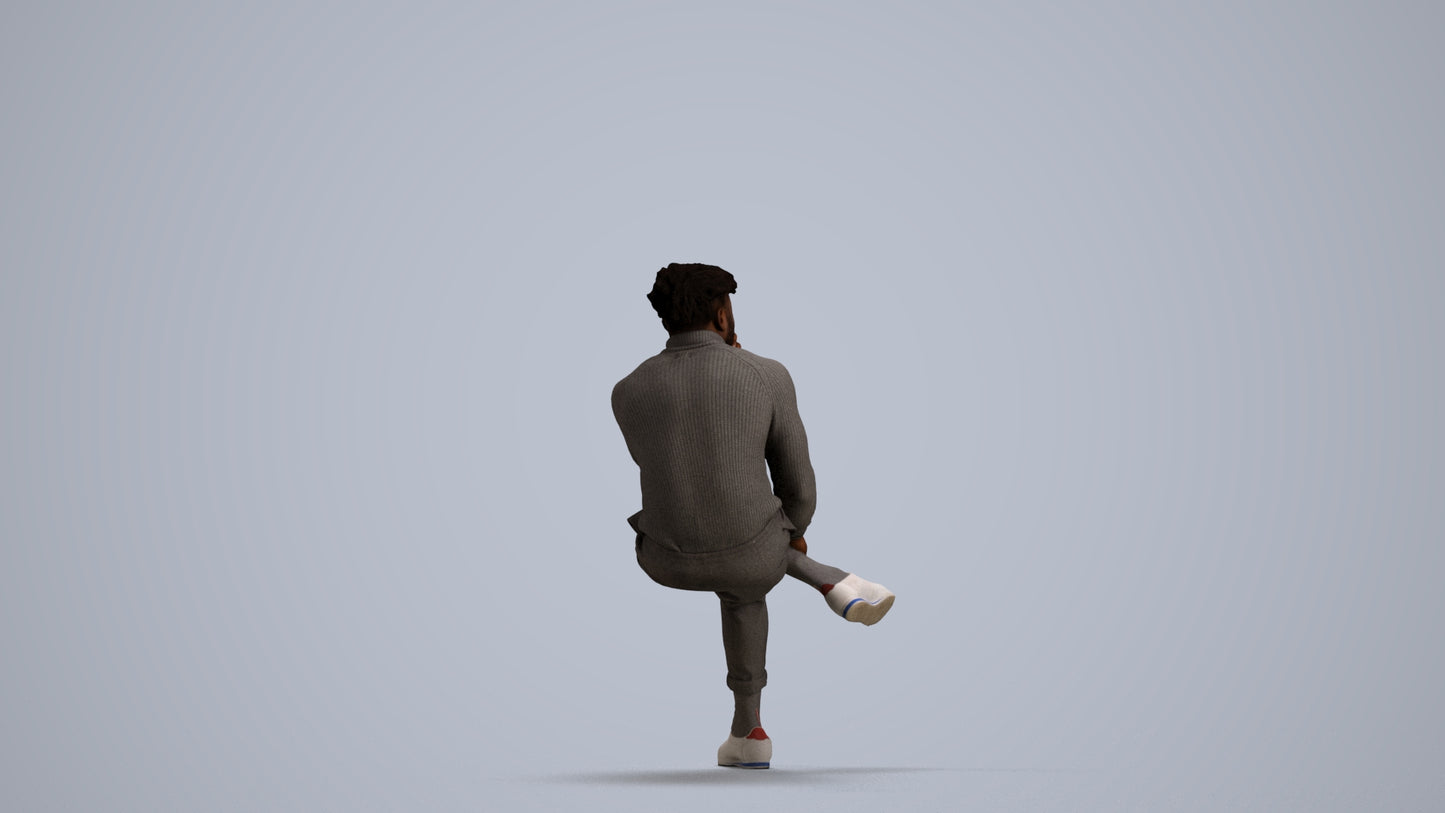 3D people model man casual sitting, scanned human for 3ds Max rendering, front view render