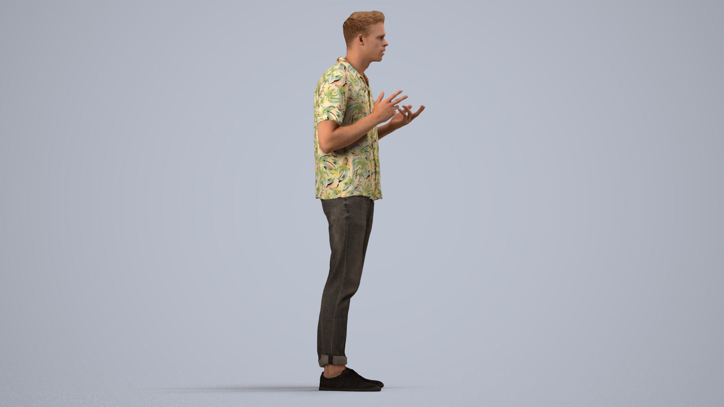 3D people model man casual standing, scanned human for 3ds Max rendering, side view render
