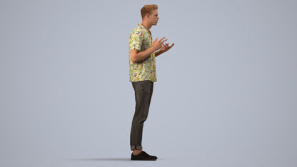 3D people model man casual standing, scanned human for 3ds Max rendering, side view render