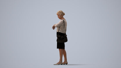 3D scanned senior woman standing business, photorealistic archviz people for Enscape and SketchUp, three-quarter view render