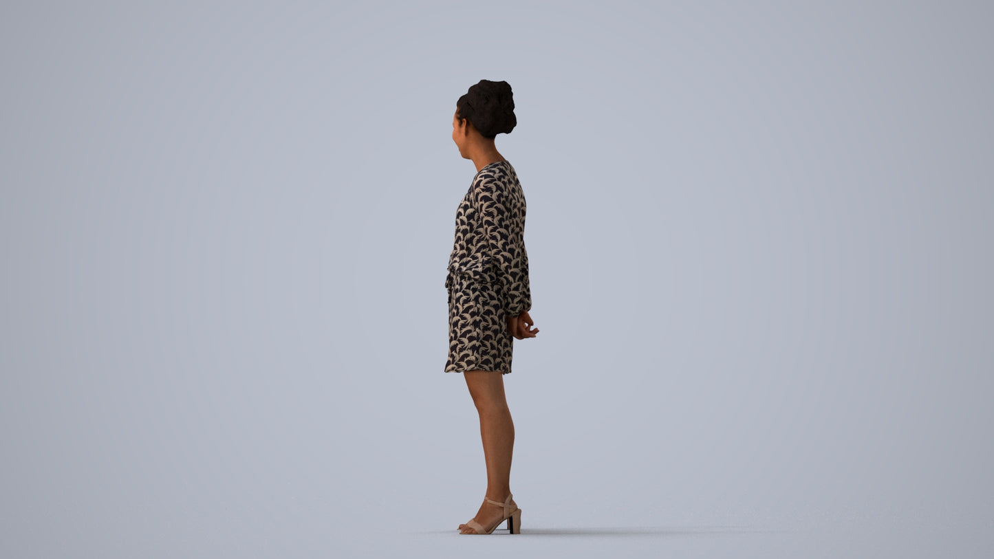 3D people model woman casual standing, scanned human for 3ds Max rendering, three-quarter view render